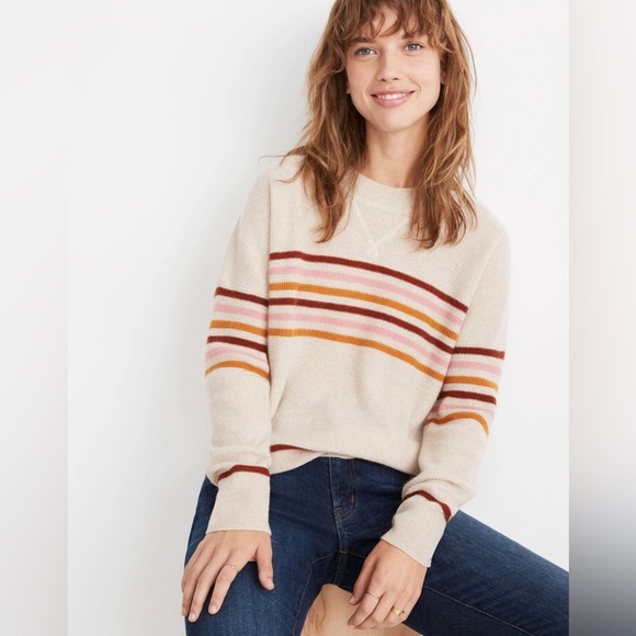 Madewell 100% Cashmere Sweatshirt in Hendry Stripe Sweater - Picture 1 of 7